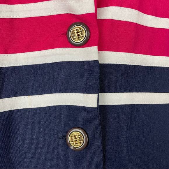 Vintage | Navy Blue Pink Button Down Dress Nautical Design - Picture 4 of 6